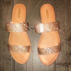 Gold crystal sandals